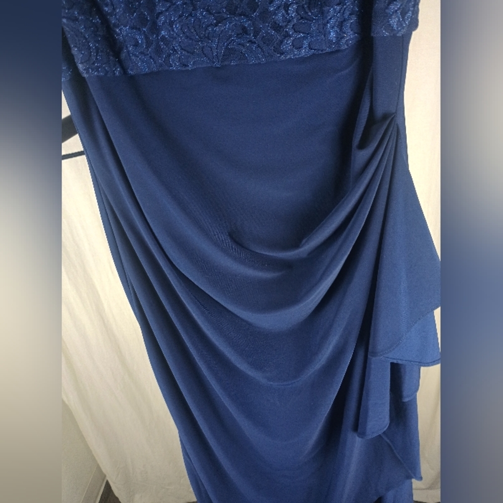 Alex Evenings Long Empire Waist Dress Scoop Neck Bodice Navy Blue Size 12P NWT - Picture 10 of 10